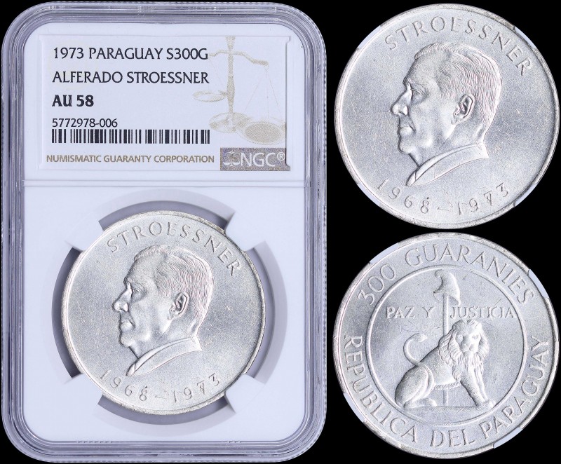 PARAGUAY: 300 Guaranies (1968) in silver (0,720) commemorating the 4th Term of P...