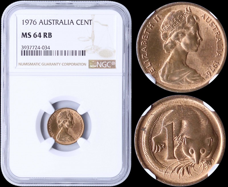 AUSTRALIA: 1 Cent (1976) in bronze. Obv: Young bust of Elizabeth II. Rev: Feathe...