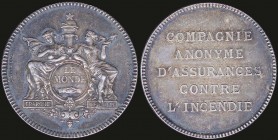 FRANCE: Massonic token (1875) in silver. Obv: Round cartridge between two allegories EPARGNE and PREVOYANCE. Rev: "COMPAGNIE/ ANONYME/ DASSURANCES/ CO...