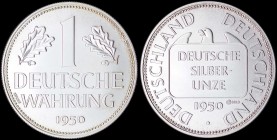 GERMANY: 1 Deutsche Wahrung (1950) in silver (0,999). Obv: Eagle. Rev: Denomination. Inside official case with CoA. Uncirculated.