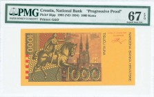CROATIA: 1000 Kuna (31.10.1993 - issued 1994) in orange on multicolor unpt with equestrian statue of King Tomislav at left center, Zagreb Cathedral at...