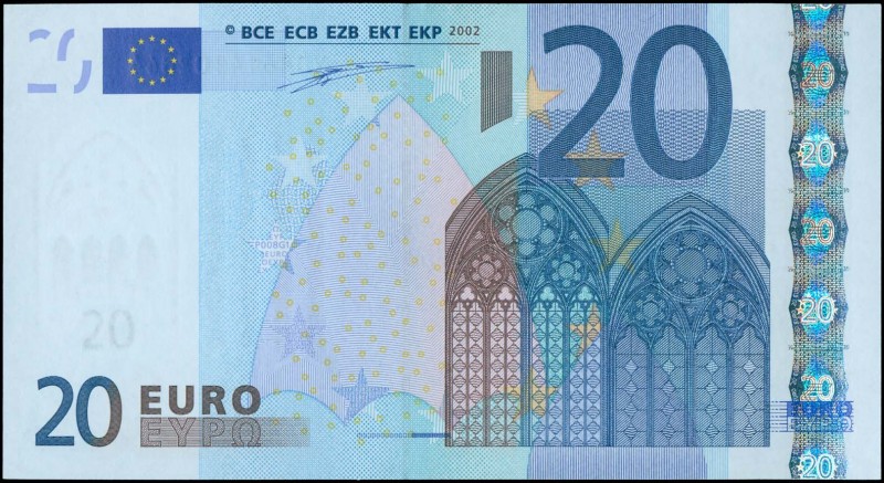 EUROPEAN UNION / GERMANY: 20 Euro (2002) in blue and multicolor. S/N: "X08614102...