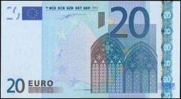 EUROPEAN UNION / ITALY: 20 Euro (2002) in blue and multicolor. S/N: "S06727509493". Printer press and plate "J005G1". Signature by Willem Duisenberg. ...