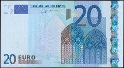 EUROPEAN UNION / PORTUGAL: 20 Euro (2002) in blue and multicolor. S/N: "M02229570652". Printer press and plate "H005F4". Signature by Willem Duisenber...