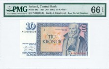 ICELAND: 10 Kronur (Law 1961 - ND 1981) in multicolor unpt with Arnigrimur Jonsson at right. Low S/N: "A00000528". WMK: J Siguorosson. Inside plastic ...