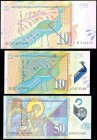NORTH MACEDONIA: Set of 3 banknotes including 10 Denari (8.1997) + 10 Denari (3.2018) + 50 Denari (3.2018). (Pick 14b + Unlisted + Unlisted). Uncircul...