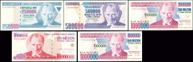 TURKEY: Complete set of Law Ocak 14 (Jan.26) of 5 values including 250000 Lira + 500000 Lira + 1 million Lira + 10 millions Lira + 20 millions Lira (N...
