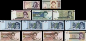 IRAN: Set of 13 Banknotes including 100 Rials (ND 1985-) + 1000 Rials (ND 1992-) + 2000 Rials (ND 2005-) + 5000 Rials (1993-) + 10000 Rials (ND 1992-)...