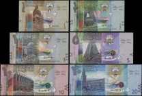 KUWAIT: Complete set of 2014 issue of 6 values including 1/4 Dinar + 1/2 Dinar + 1 Dinar + 5 Dinars + 10 Dinars + 20 Dinars. (Pick 29a / 34a) & (Spink...