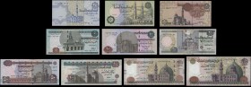 EGYPT: Set of 10 banknotes including 25 Piastres (2004) + 50 Piastres (2003) + 1 Pound (2004) + 5 Pounds (2004) + 10 Pounds (2004) + 20 Pounds (2003) ...