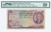 BRITISH CARIBBEAN TERRITORIES: 20 Dollars (1.9.1951) in purple on multicolor unpt with portrait of King George VI at right and map at lower left. S/N:...