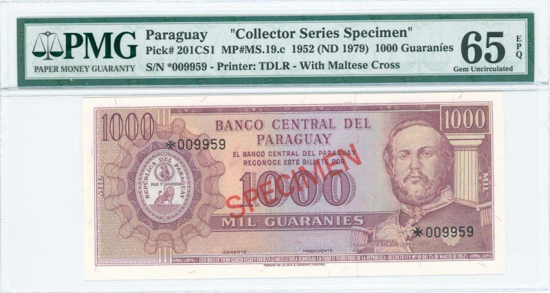 PARAGUAY: Specimen of 1000 Guaranies (Law 1972 - ND 1979) of 1979 Collector Seri...