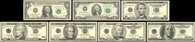 USA: Set of 7 banknotes inclunding 1 Dollar (1999) + 2 Dollars (1976) + 5 Dollars (2003) + 10 Dollars (2003) + 20 Dollars (1996) + 50 Dollars (1996) +...