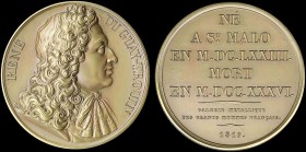 FRANCE: Bronze medal of Rene Duguay-Trouin, a famous French privateer and naval officer of Saint-Malo (1819). Modern restrike. Diameter: 40mm. Weight:...