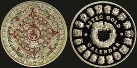 Aztec gold plated medal commemorating the Mayan Prophecy calendar (2012). Diameter: 40mm. Weight: 28,6gr. Proof.