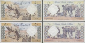 Algeria: set of 2 notes 50 Dinars 1964 P. 124, both in lightly used condition, not washed or pressed, still crispness in paper and nice colors, condit...