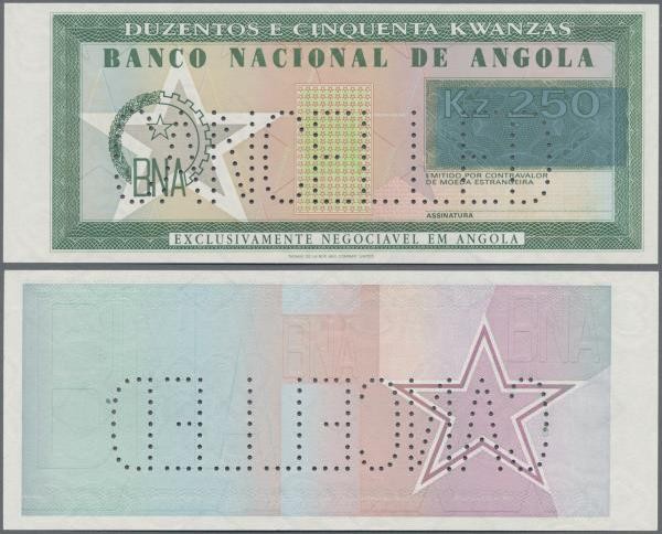 Angola: Banco Nacional de Angola unissued design proof for a 250 Kwanzas note ND...