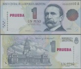 Argentina: Banco Central de la República Argentina 1 Peso ND(1992-94) SPECIMEN, P.339s with red overprint ”Prueba” and serial number A00000000 in perf...