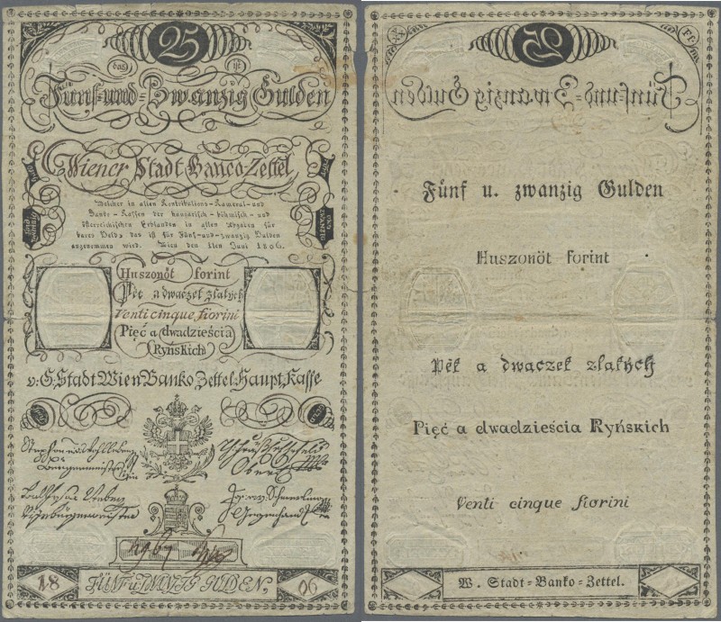 Austria: Wiener Stadt-Banco Zettel 25 Gulden 1806, P.A40a, very rare note in sti...