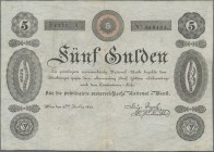 Austria: Privilegirte Oesterreichische National-Bank 5 Gulden 1825, P.A61a, optically appears nice with a few small repairs and tiny holes at center, ...