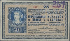 Austria: Oesterreichisch-Ungarische Bank / Osztrák-Magyar Bank 25 Kronen 1918 with block number 1108, P.23, lilac stamp ”267” at upper right on front,...