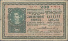 Austria: Oesterreichisch-Ungarische Bank / Osztrák-Magyar Bank 200 Kronen 1918 without serial letter and serial number 000 015 (without comma after th...