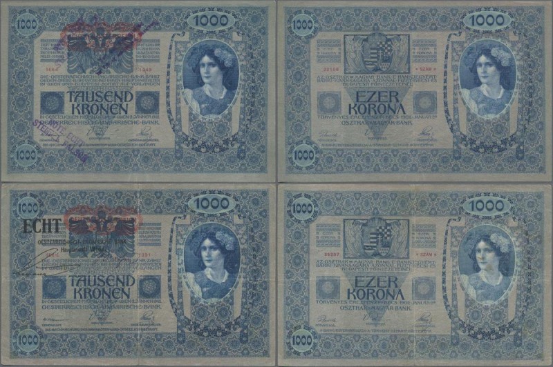 Austria: 1000 Kronen 1902 (1919) with stamp ”Note echt, Stempel falsch” P.57b (X...
