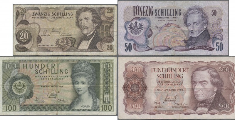 Austria: Lot with 8 banknotes series 1965 – 1970 comprising 20 Schilling 1967 P....