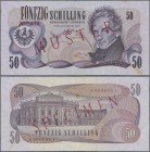 Austria: Oesterreichische Nationalbank 50 Schilling 1970 P.143s with portrait of Ferdinand Raimund. Specimen Note Nr. 038, overprint MUSTER and zero s...