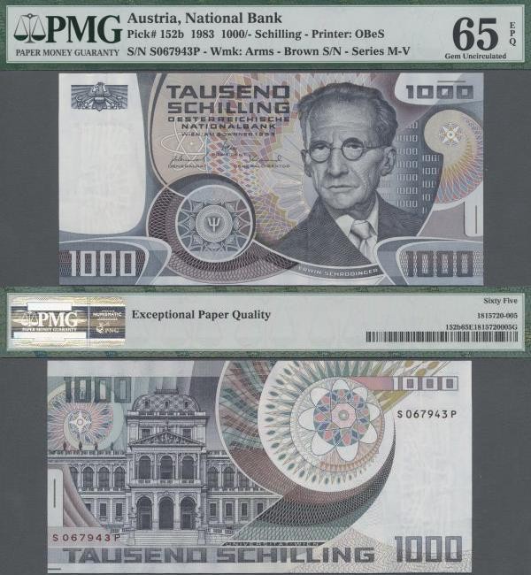 Austria: Oesterreichische Nationalbank 1000 Schilling 1983 with portrait of Erwi...