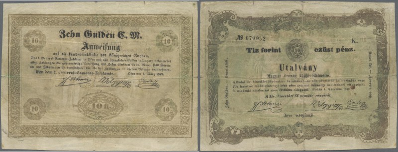 Austria: 10 Gulden / Forint March 1st 1849, P.NL (Richter 416), some small borde...