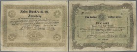 Austria: 10 Gulden / Forint March 1st 1849, P.NL (Richter 416), some small border tears and tear at center, lightly toned paper, Condition: VG+. Rare!...