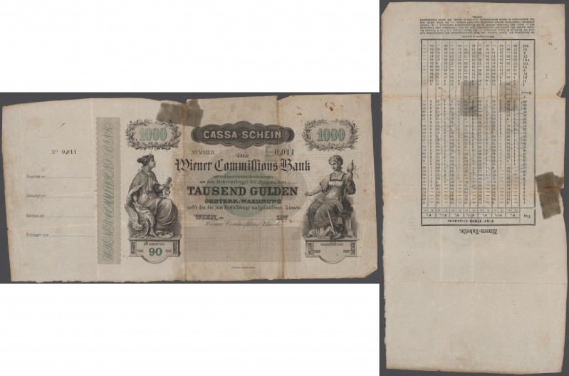 Austria: Wiener Commissions-Bank 1000 Gulden Cassa-Schein 1872, P.NL, (Richter W...