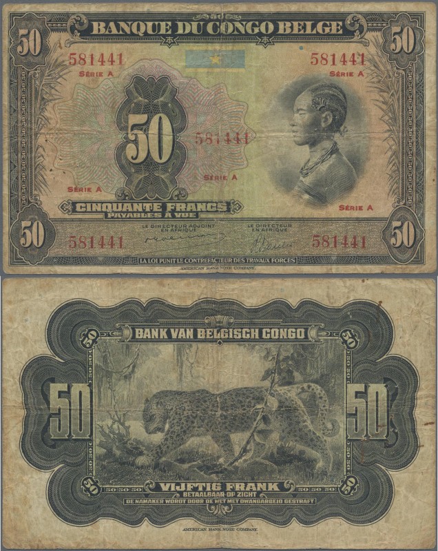 Belgian Congo: Banque du Congo Belge 50 Francs 1941 without Emission, P.16a, sti...