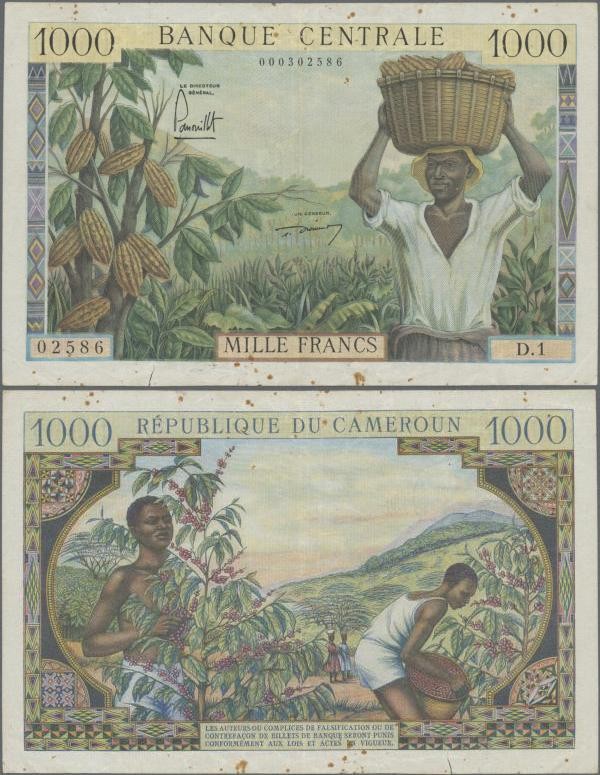 Cameroon: Banque Central - Republique du Cameroun 1000 Francs ND(1961), P.7, sti...