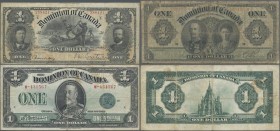 Canada: Dominion of Canada, small lot with 3 banknotes 1 Dollar 1898 P.24A (F), 1 Dollar 1911 P.27b (VG) and 1 Dollar 1923 P.33d (F). (3 pcs.)
 [diff...