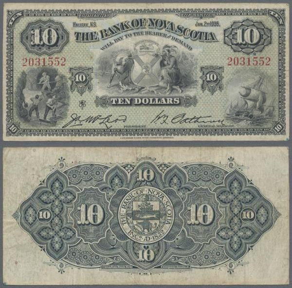 Canada: The Bank of Nova Scotia 10 Dollars 1935, P.S633, great original shape wi...