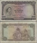 Ceylon: 100 Rupees 1954, P.53, very popular banknote in good condition with a few folds and creases and minor spots. Condition: F+/VF
 [differenzbest...