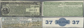 China: Small lot with 2 coupons, one of the bond of the imperial Chinese Tientsin-Pukow State Railway of £ 0.10 dated 1926 and second one of the bond ...