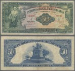 Costa Rica: Banco Nacional de Costa Rica 50 Colones 1942 overprint on Costa Rica #182, P.193, very popular note and nice original shape, some folds an...