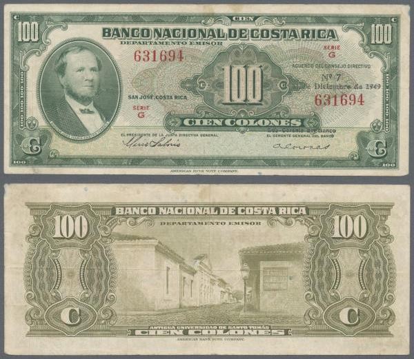 Costa Rica: Banco Nacional de Costa Rica 100 Colones December 21st 1949, P.212a,...