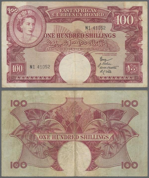 East Africa: East African Currency Board 100 Shillings ND(1958-60), Queen Elizab...