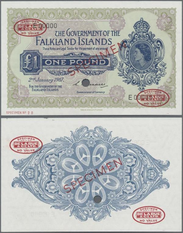 Falkland Islands: The Government of the Falkland Islands 1 Pound 1967 De La Rue ...