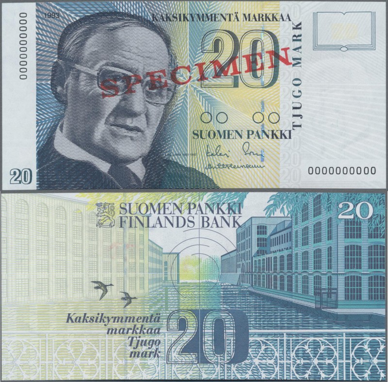 Finland: Suomen Pankki / Finlands Bank 20 Markkaa 1993 with signatures: Sorsa an...