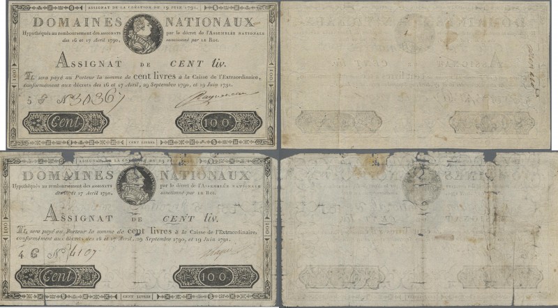 France: Domaines Nationaux pair of the 100 Livres Assignat June 19th 1791 issue,...