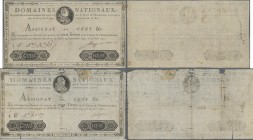 France: Domaines Nationaux pair of the 100 Livres Assignat June 19th 1791 issue, P.A44A with different cashier signatures, one with a number of larger...