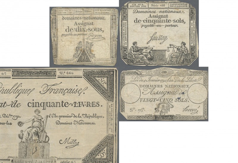 France: Nice lot with 17 Assignates comprising 10 Sous 1792 P.A54 (VG), 3x 25 So...