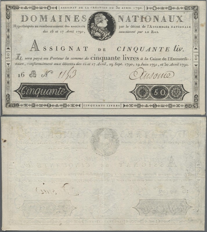 France: Domaines Nationaux 50 Livres Assignat of the April 30th 1792 issue, P.A5...