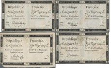 France: République Française set with 4 banknotes 125 Livres Assignat, dated September 28th 1793, P.A74 in about F to VF condition. (4 pcs.)
 [differ...