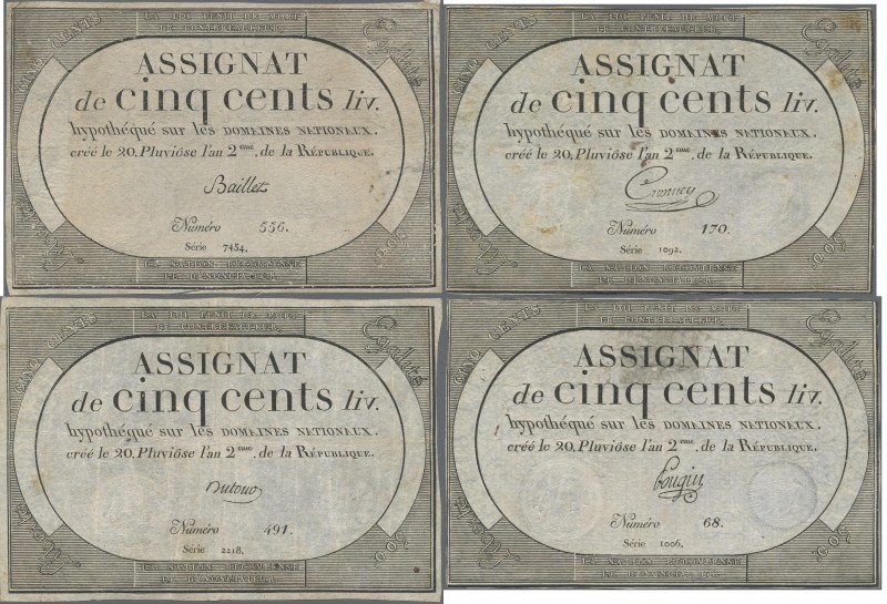 France: République Française set with 4 banknotes 500 Francs Assignat February 0...